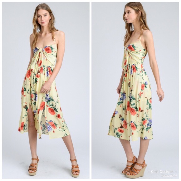 π₯°LAST 2! Yellow Floral Tie Front Dress - Picture 2 of 4